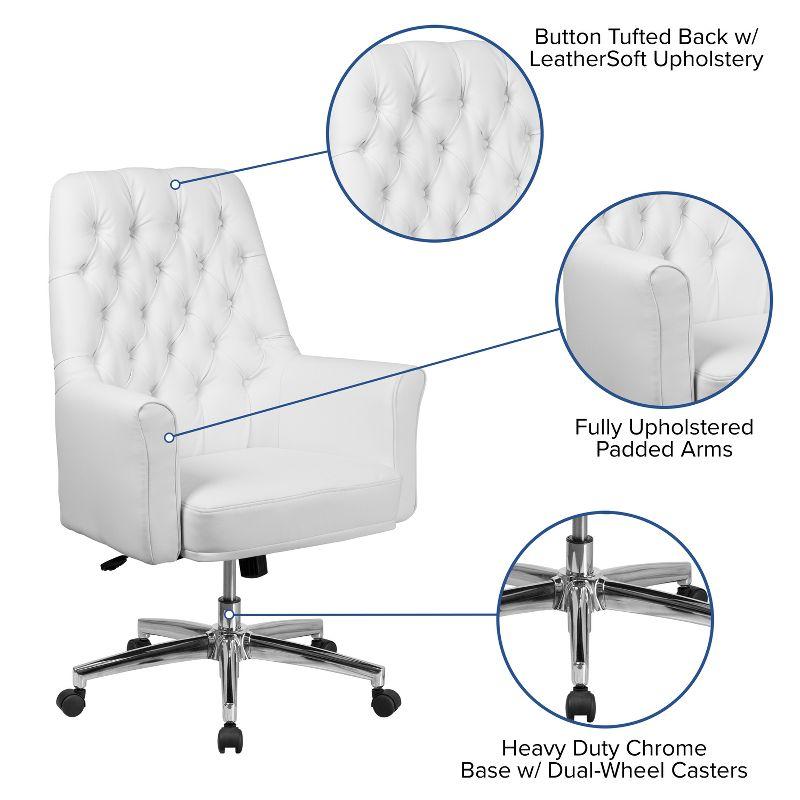 Flash Furniture Hansel Mid-Back Traditional Tufted White LeatherSoft Executive Swivel Office Chair with Arms