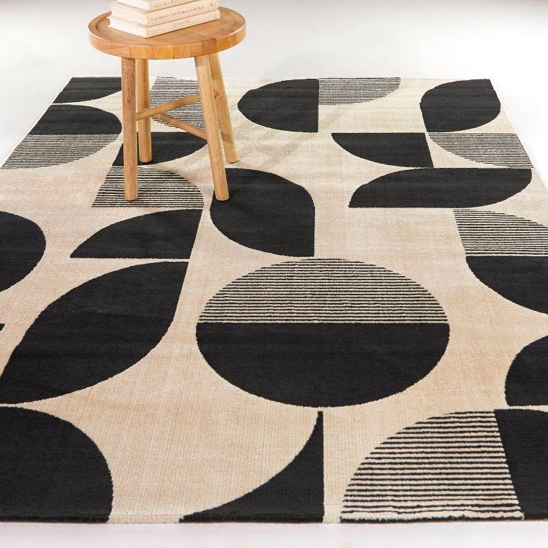 Modern Geometric Black and Beige Kids' Area Rug