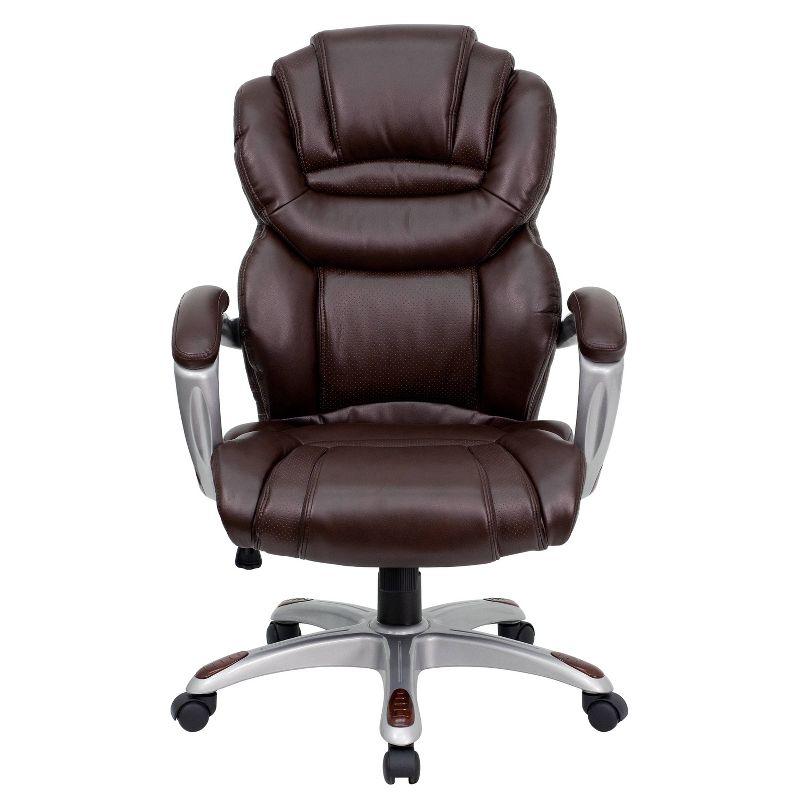 High Back LeatherSoft Executive Swivel Ergonomic Office Chair with Accent Layered Seat and Back and Padded Arms Brown - Flash Furniture