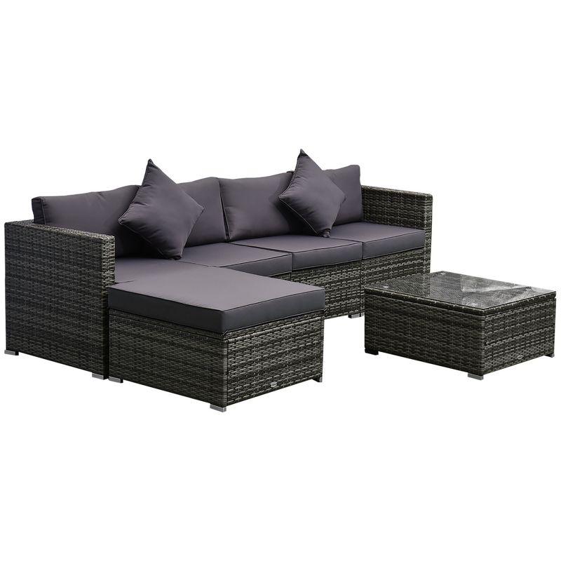 Outsunny 6 Pieces Patio Furniture Sets Outdoor Wicker All Weather PE Rattan Sectional sofa set with Ottoman, Cushions & Tempered Glass Desktop, Gray