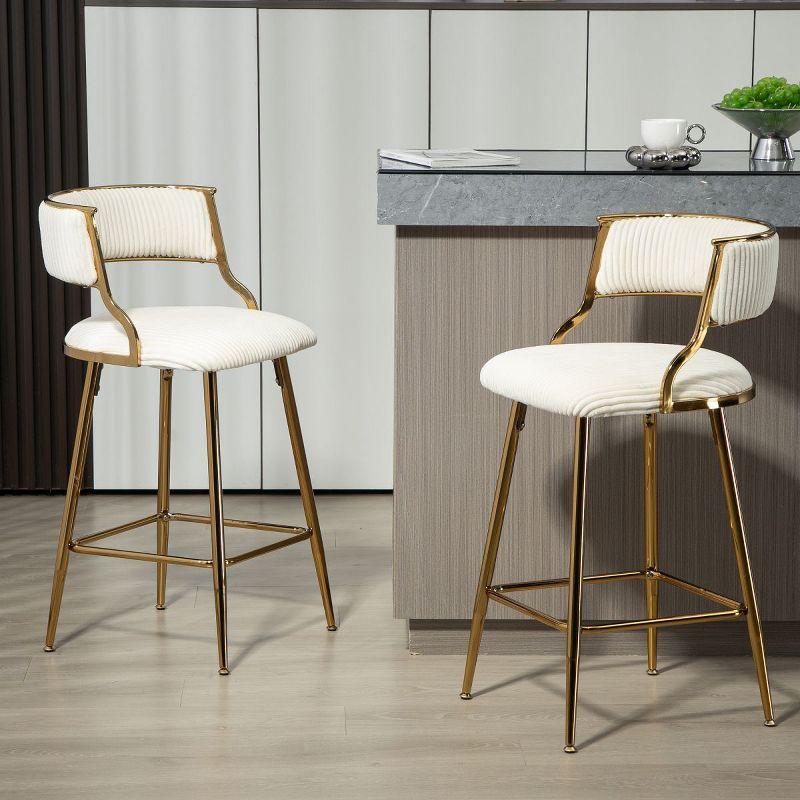 26‘’ Modern Beige Fabric Upholstered Counter Height Bar Stools Set of 2,Armless Bar Chairs with Backs&Footrest,Kitchen Island Stools-Cuddlewood