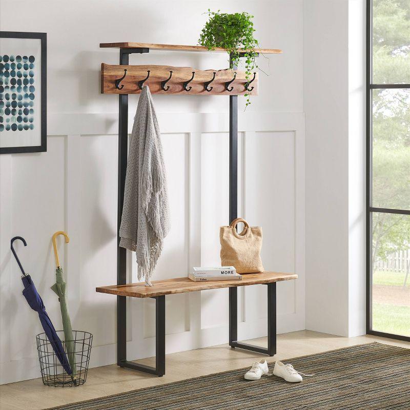 Alpine Hall Tree Natural - Alaterre Furniture: Acacia Wood, Metal Legs, Storage, 7 Hooks