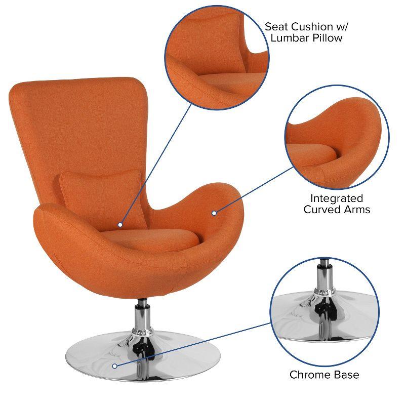 High Back Orange Fabric Swivel Reception Chair with Chrome Base