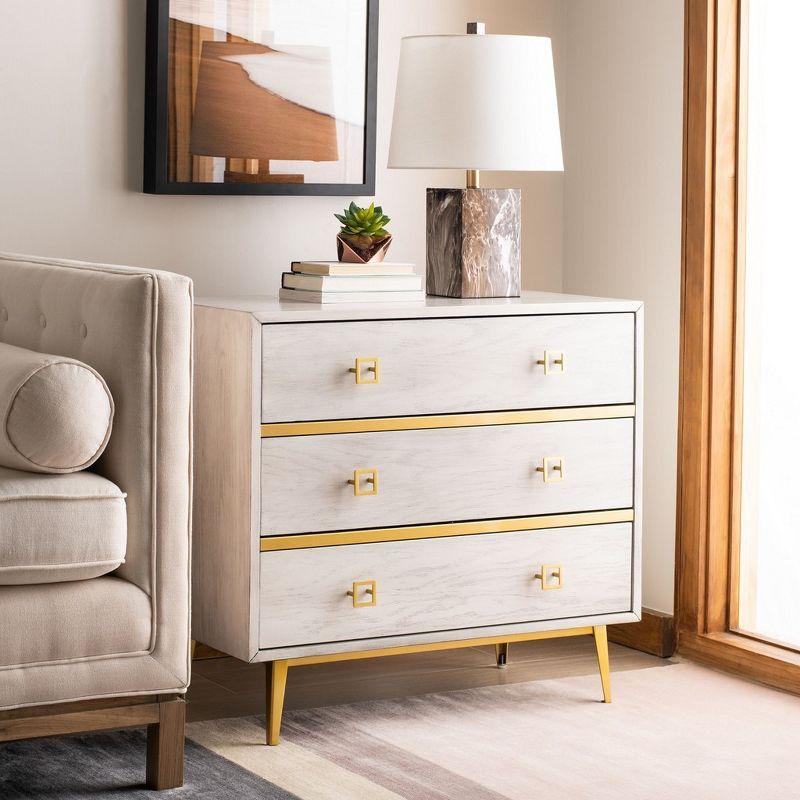 Katia 3 Drawer Chest - CHS6413 - White Wash/Gold - Safavieh