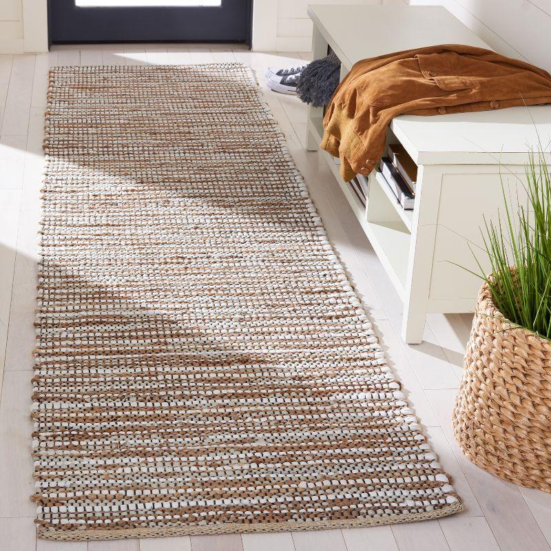 Ivory Wool and Cowhide Hand-Woven Vintage Area Rug