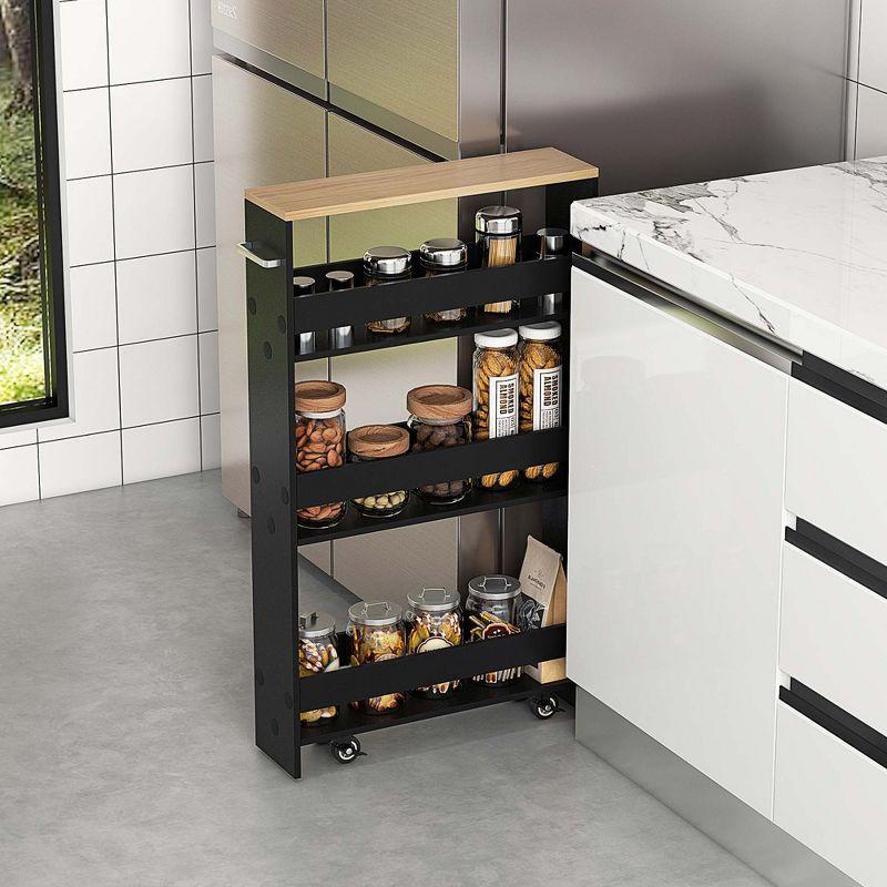 Costway Rolling Kitchen Slim Storage Cart Mobile Shelving Organizer with Handle Black