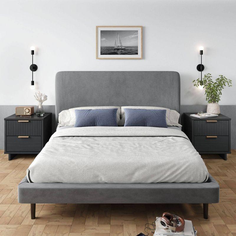 Manhattan Comfort Set of 2 Granville 2 Drawer Nightstands Dark Gray: Modern Design, Soft Close, Metal Handles