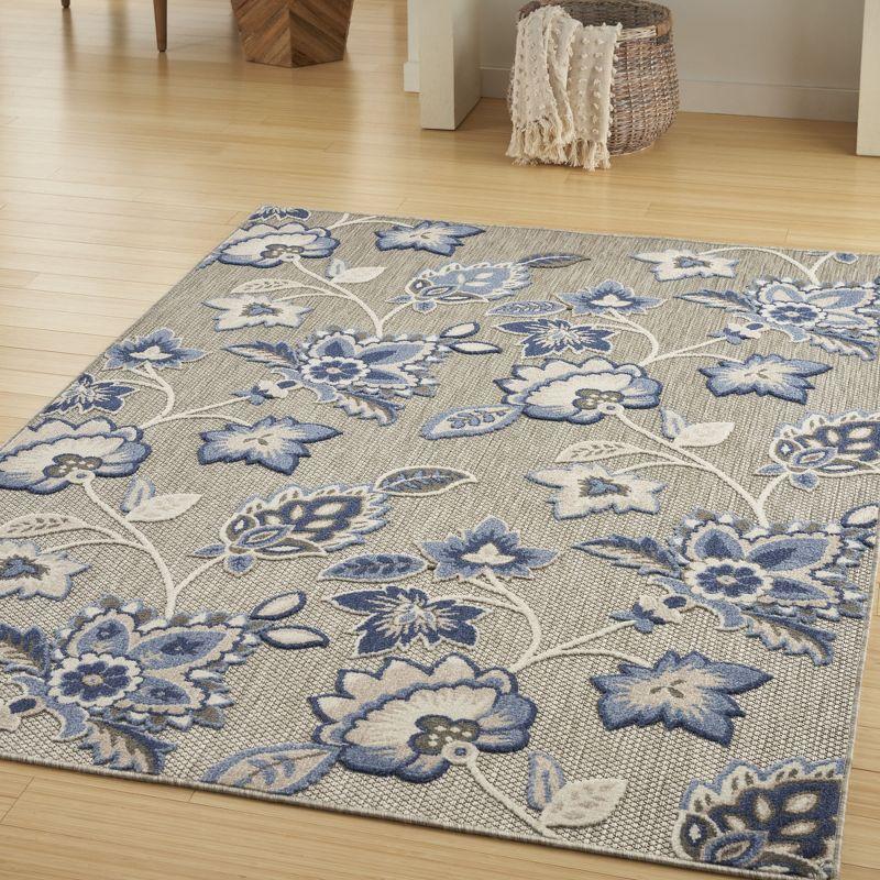 Nourison Aloha Floral Farmhouse Flatweave High-Low Indoor Outdoor Area Rug Blue Grey 3'6" x 5'6"