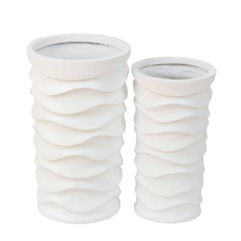 Set of 2 White Wavy MgO Indoor/Outdoor Planters