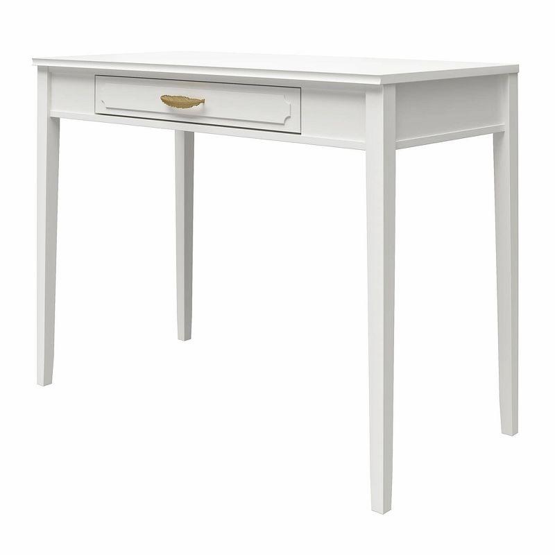 Stella White Wood Writing Desk with Gold Drawer Pull