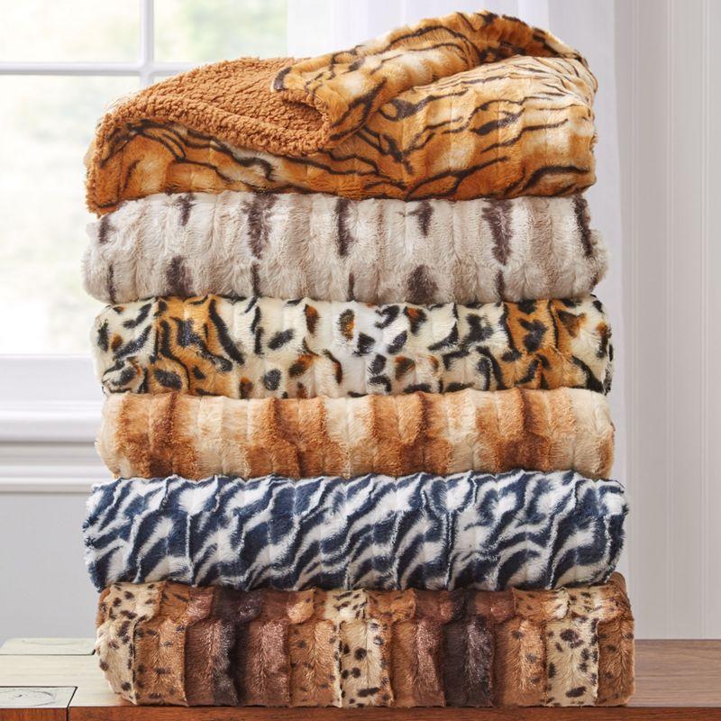 Tiger Print Faux Fur Reversible Sherpa Throw Blanket