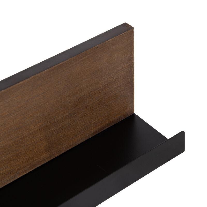 Walnut Brown and Black Wood Floating Wall Shelf with Lip, 30x4