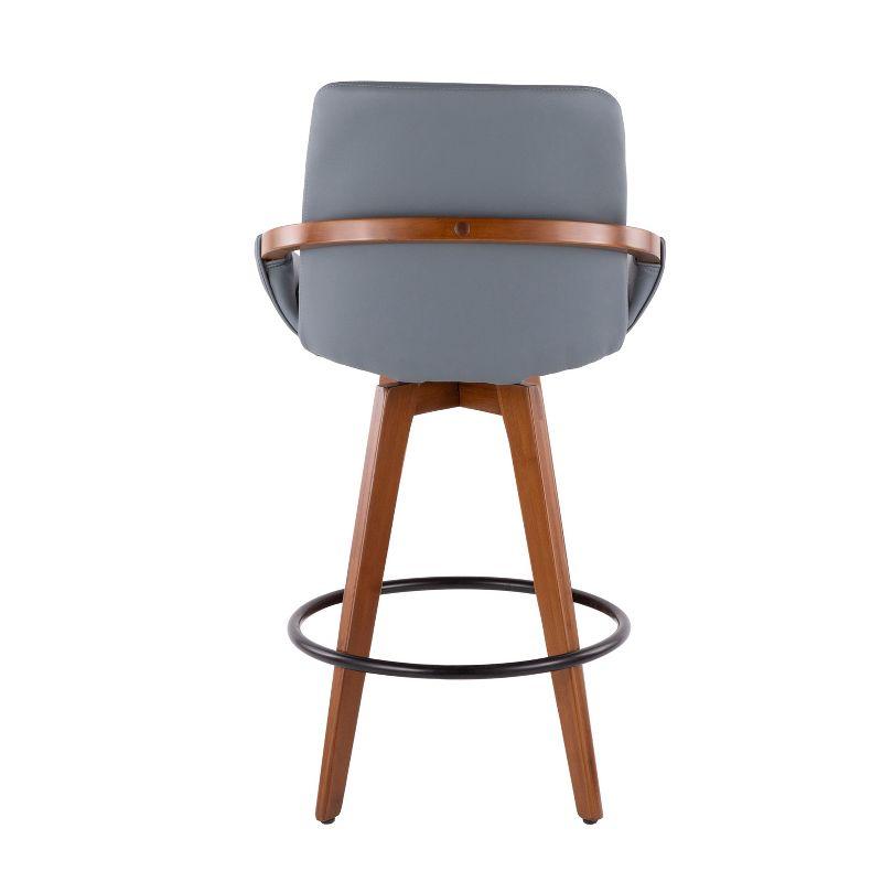 26" Cosmo Mid-Century Modern Counter Height Barstool Gray - LumiSource: Faux Leather, Walnut Wood Arms