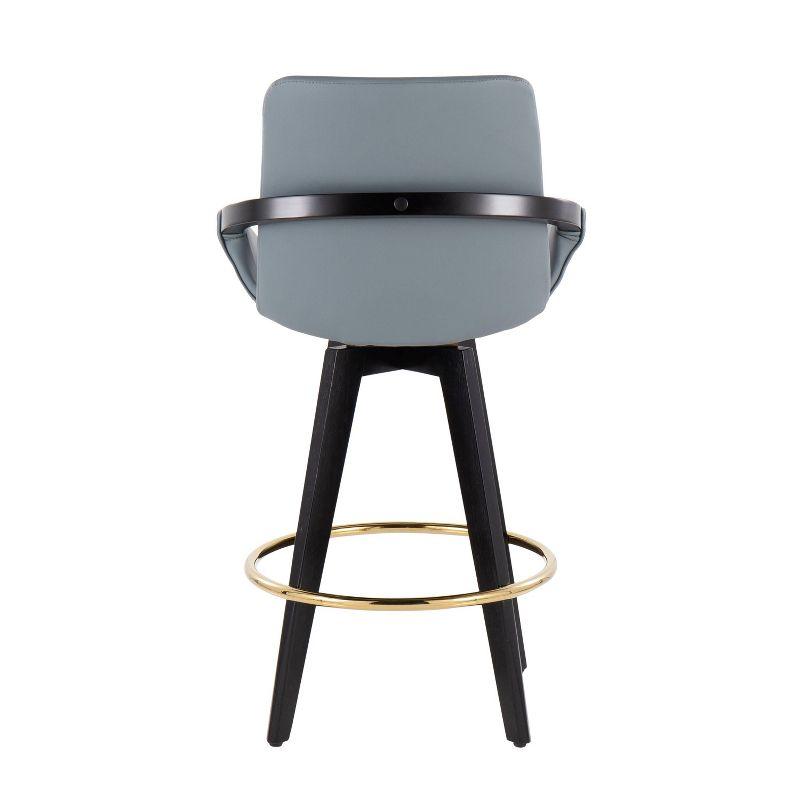 Set of 2 Cosmo PU Leather/Metal/Wood Counter Height Barstools Black/Gold/Gray - LumiSource: Swivel, Upholstered, 250lb Capacity