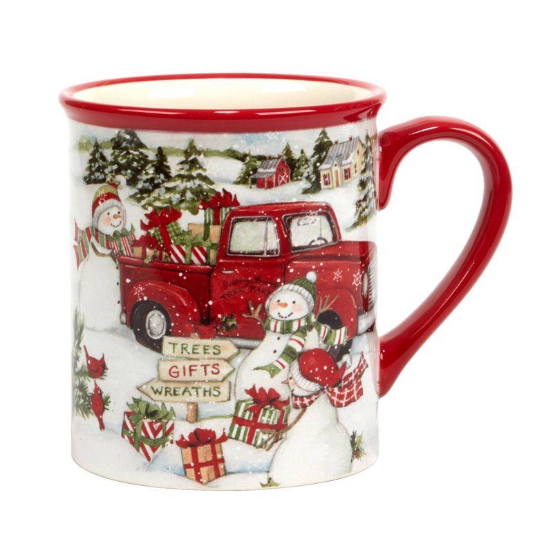 Set of 4 Red Truck Snowman 16oz Drinkware Mugs - Certified International