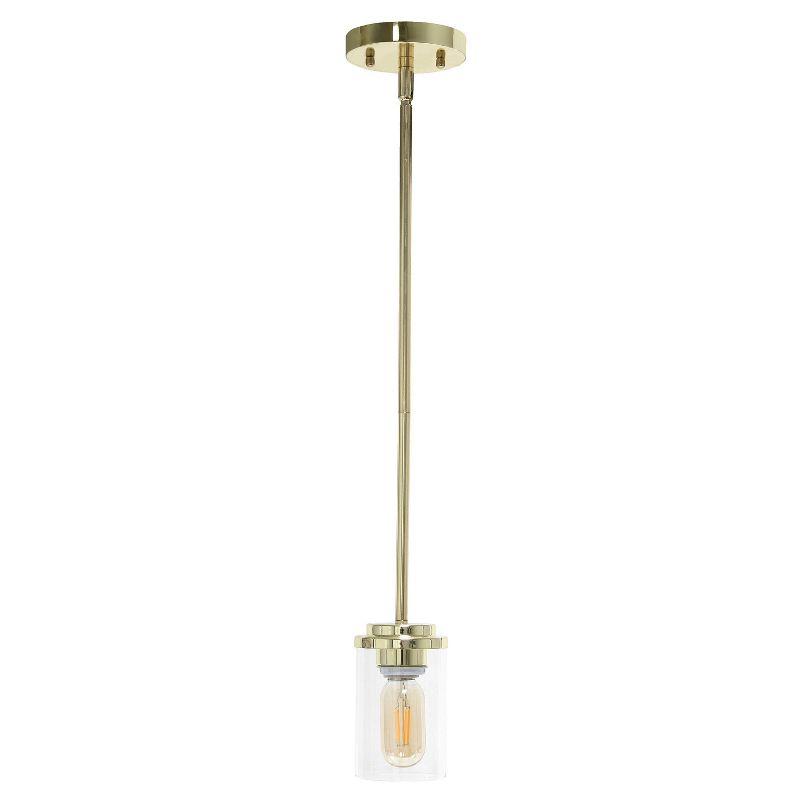 1-Light 5.75" Minimalist Industrial Farmhouse Adjustable Hanging Clear Cylinder Glass Pendant Gold - Lalia Home: UL Listed, Metal Body