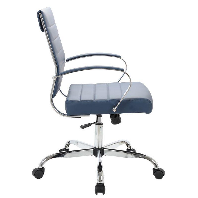 LeisureMod Benmar Mid-Back Office Conference Chair Upholstered in Leather with Swivel and Tilt in Navy Blue