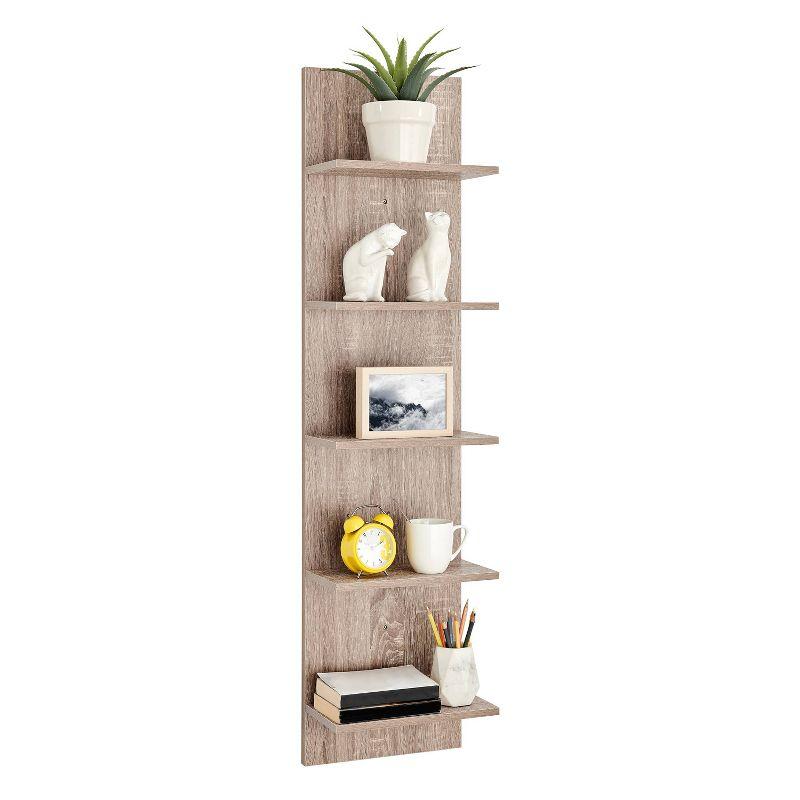 Weathered Oak Modern 51'' Floating Wall Shelf with 5 Tiers