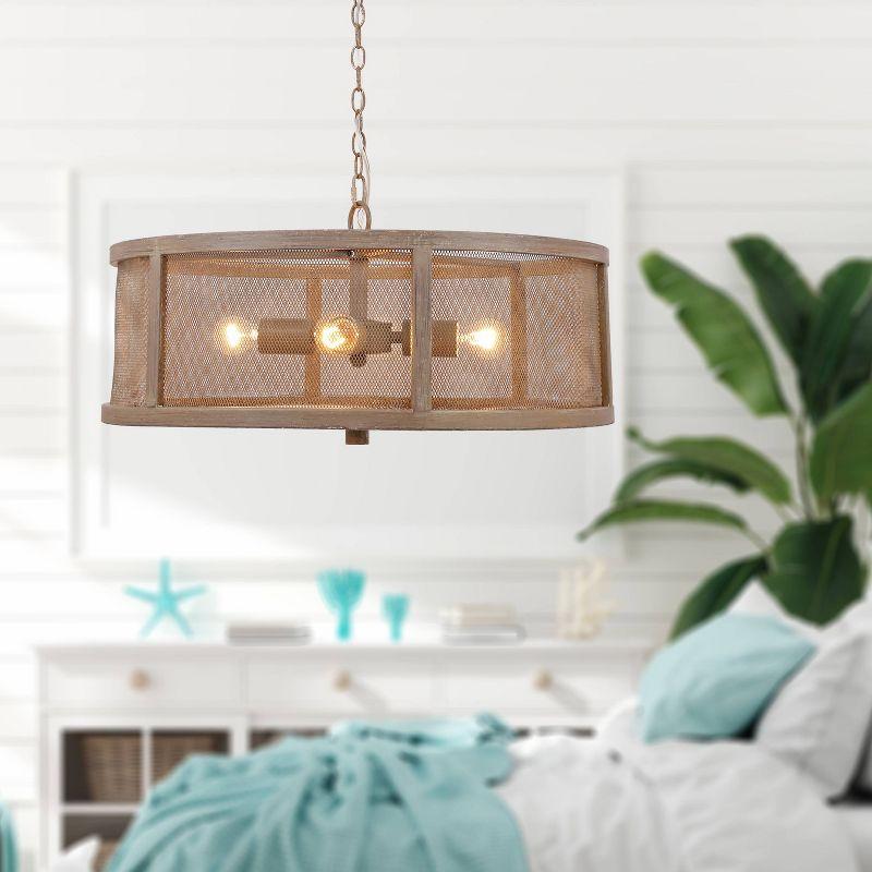 18" Metal Dixsie Caged Farmhouse Chandelier Woodgrain - River of Goods: Adjustable Height, 4-Light Ceiling Fixture