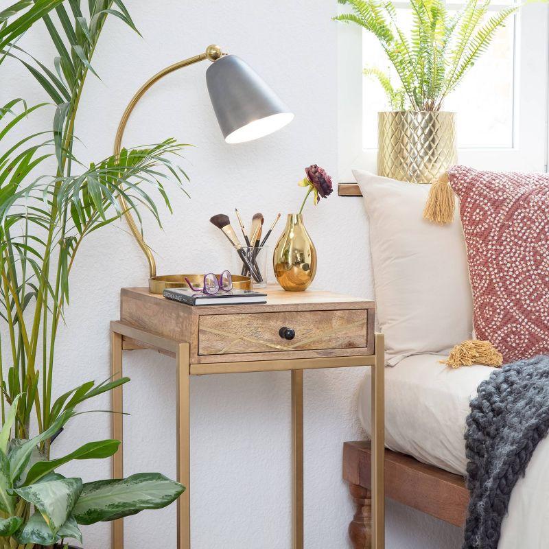 Sidney Beige Mango Wood and Gold Metal Storage Side Table