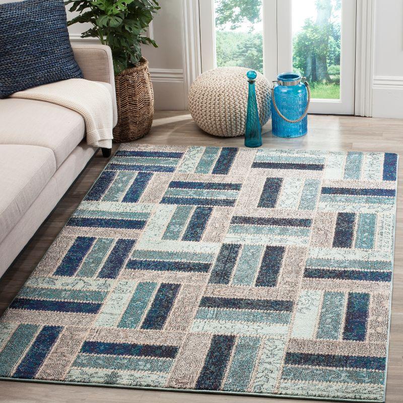 Reversible Grey/Blue Synthetic Hand-Knotted Area Rug, 59"x84"