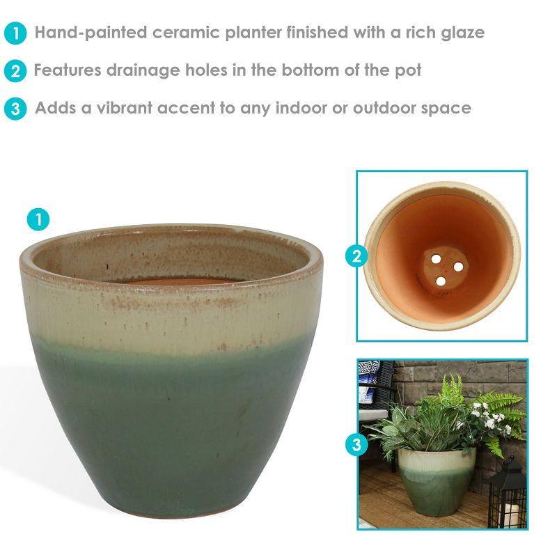 Sunnydaze Resort Outdoor/Indoor High-Fired Glazed UV and Frost-Resistant Ceramic Flower Pot Planter with Drainage Holes - 13" Diameter