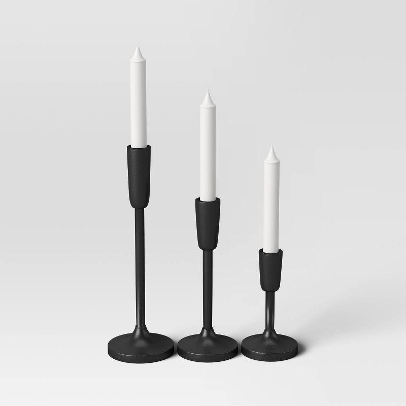 Set of 3 Aluminum Taper Holders Black - Threshold™: Metal Unity Candleholder Set for Home Decor