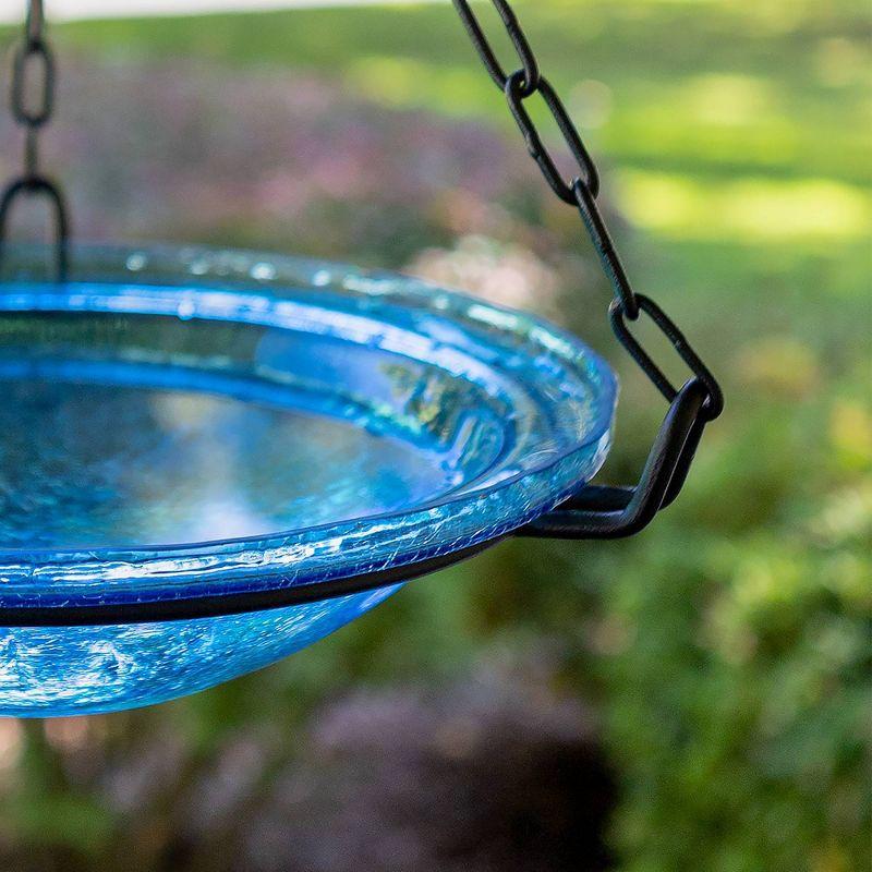 12.5" Crackle Glass Hanging Birdbath Bowl Teal - Achla Designs: Hand-Blown, Weather-Resistant, No Assembly Required