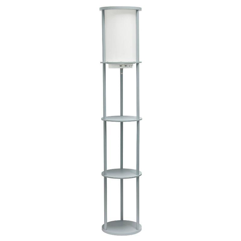 62.5" Gray Modern Shelf Etagere Floor Lamp with USB Ports