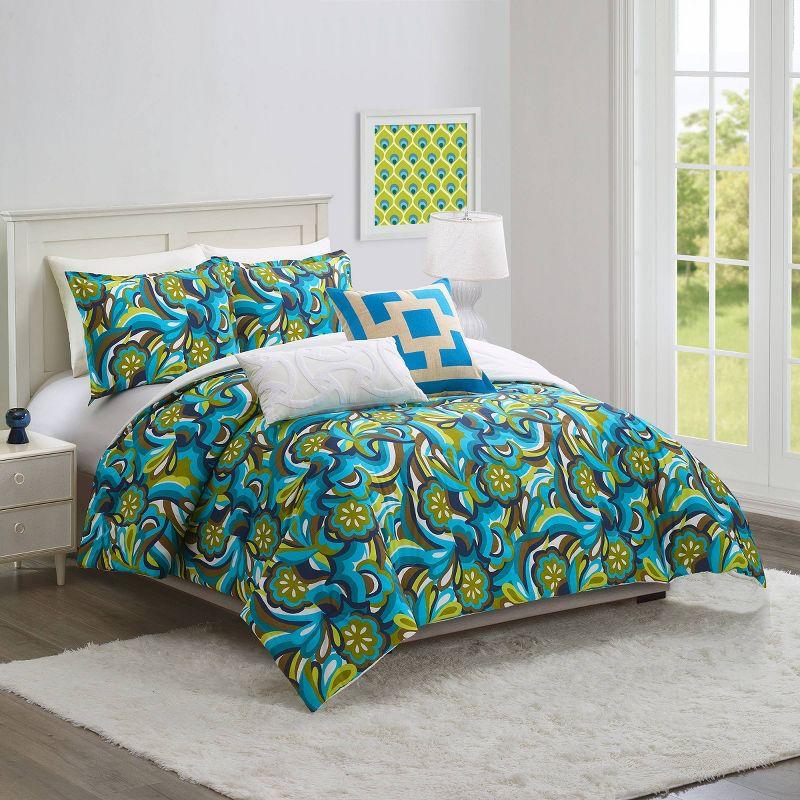 Full Blue Cotton Fall Floral Bedspread Set