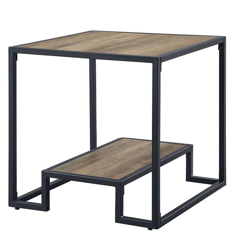 Idella 22" Accent Tables Rustic Oak and Black - Acme Furniture: Sturdy Metal Frame, Open Shelf