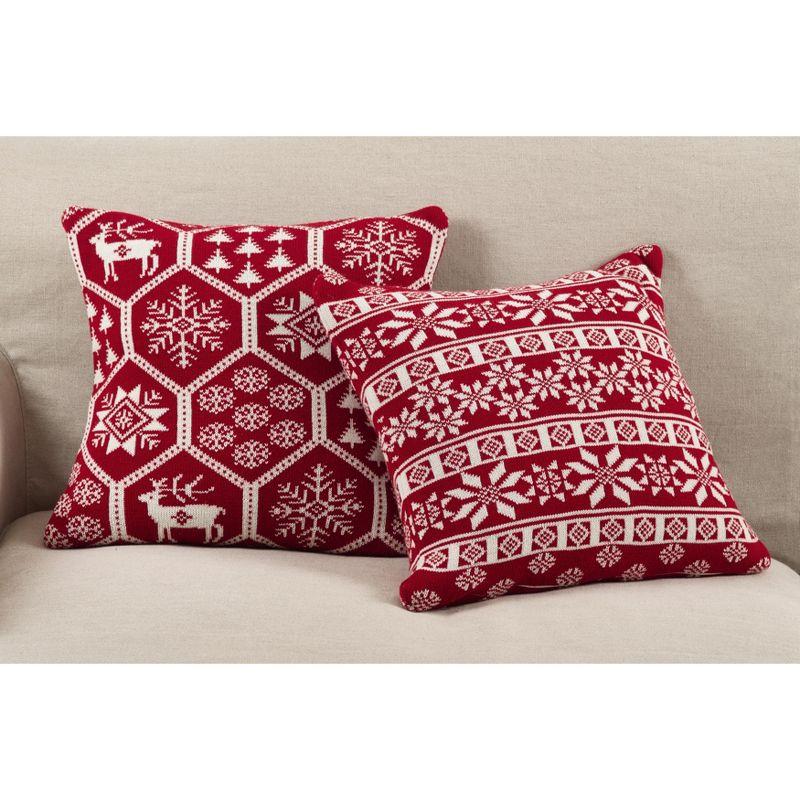 Saro Lifestyle Winter Snowflake Nordic Design Poly Filled Throw Pillow, Red, 18"x18"