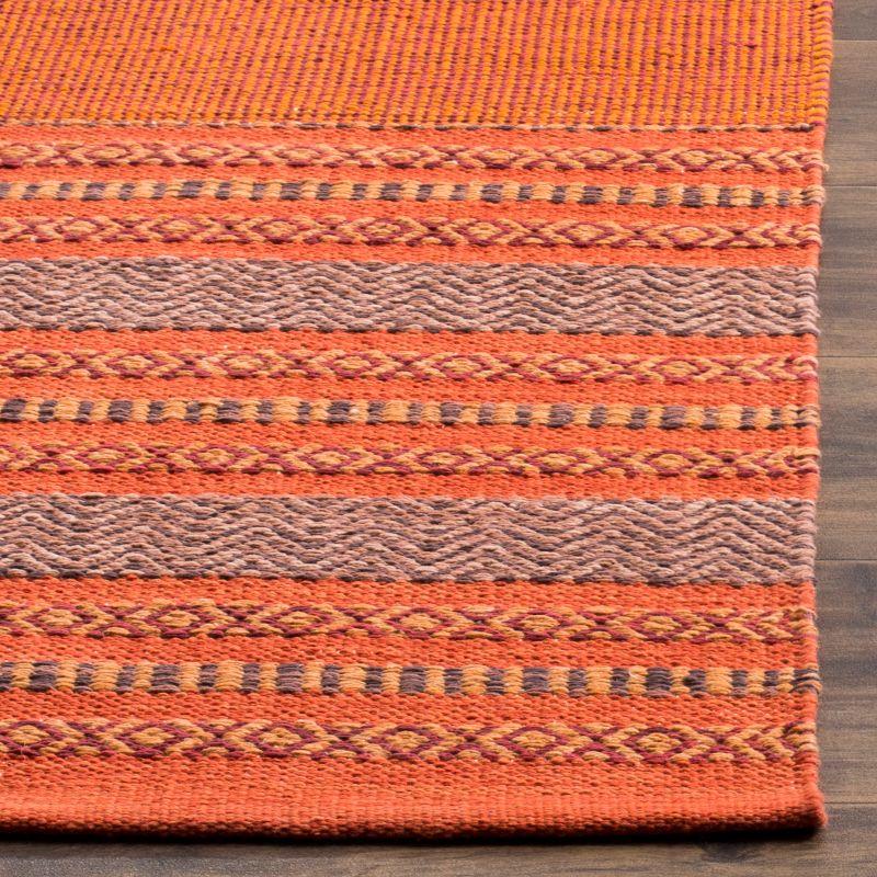 Coastal Charm Orange-Red Hand-Woven Cotton Square Rug