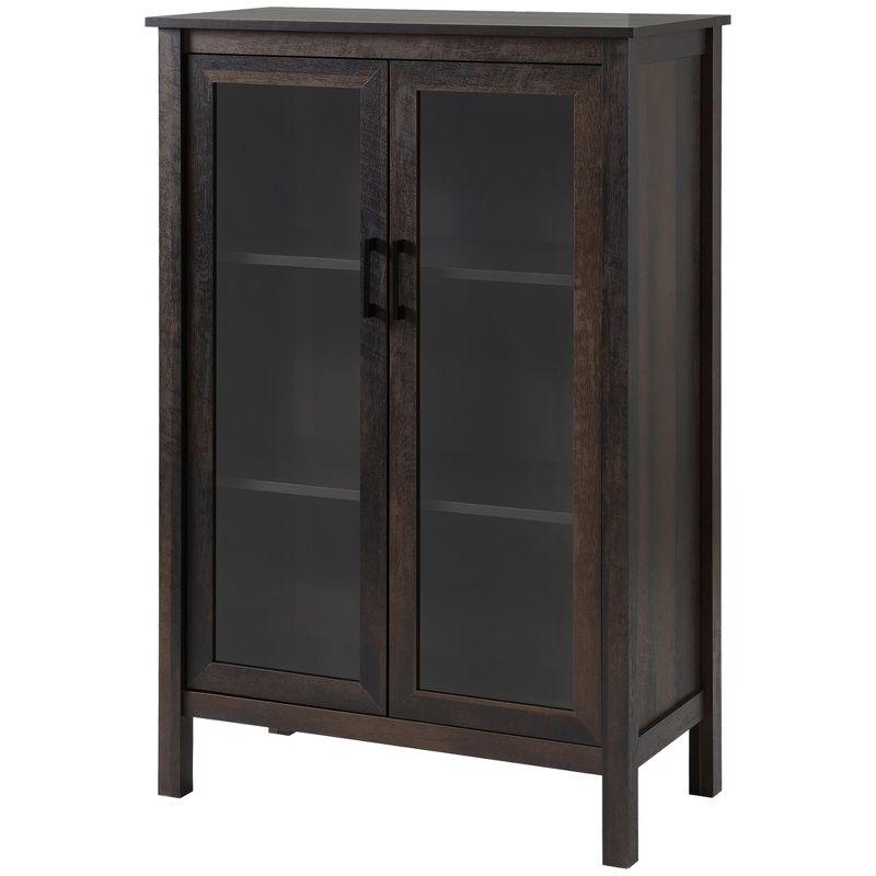 HOMCOM Sideboard Buffet Cabinet, Kitchen Storage Cabinet, Accent Cabinet with Double Glass Doors and Adjustable Shelves, Brown
