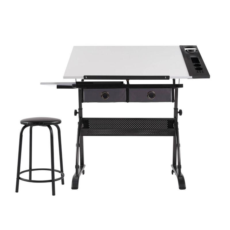 Core Drawing Table & Stool Set, Adjustable Art Desk with Storage, Charcoal Black/White - Studio Designs: Laminate Surface, Metal Frame