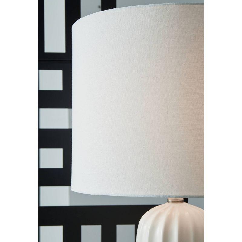 Signature Design by Ashley (Set of 2) Clarkland Table Lamps White: Contemporary Ceramic, Drum Shade, 3-Way Switch