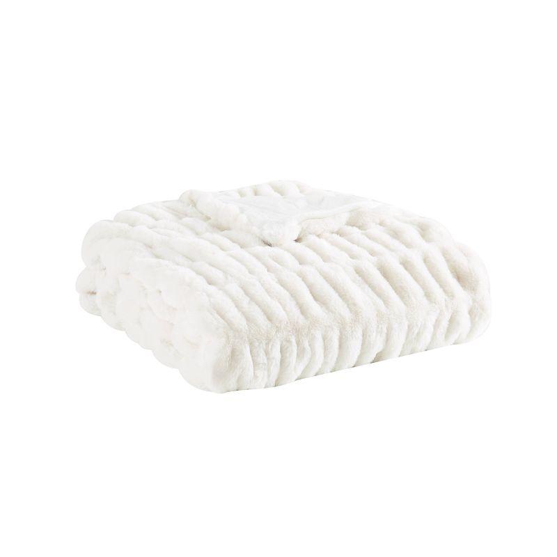 Ivory Faux Fur Reversible Throw Blanket