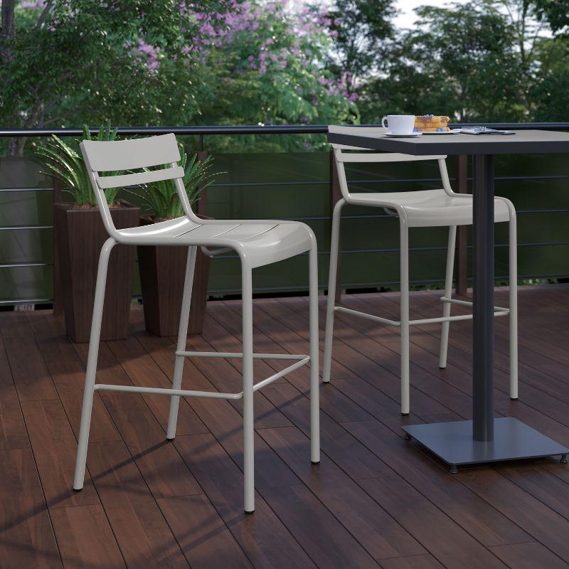 Flash Furniture Nash Commercial Grade Silver Metal Indoor-Outdoor Bar Height Stool with 2 Slats