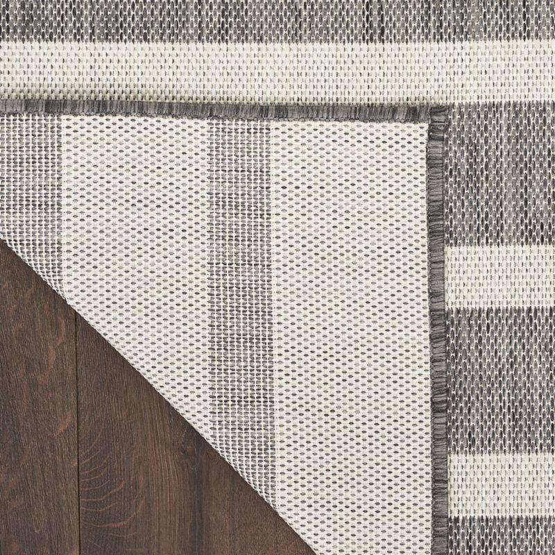 Nourison Positano Modern Stripes Flatweave Indoor Outdoor Low Pile Area Rug Charcoal Ivory 8' x 10'