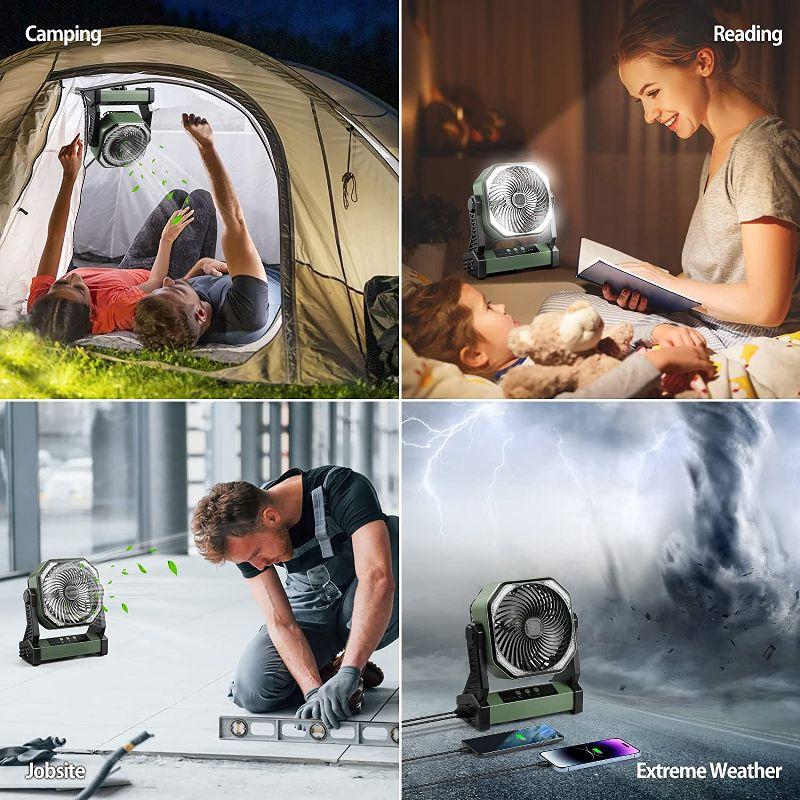 Panergy 20000mAh Battery Operated Portable Fan 8 inch Rechargeable Camping Fan with LED Light with Hanging Hook - Green