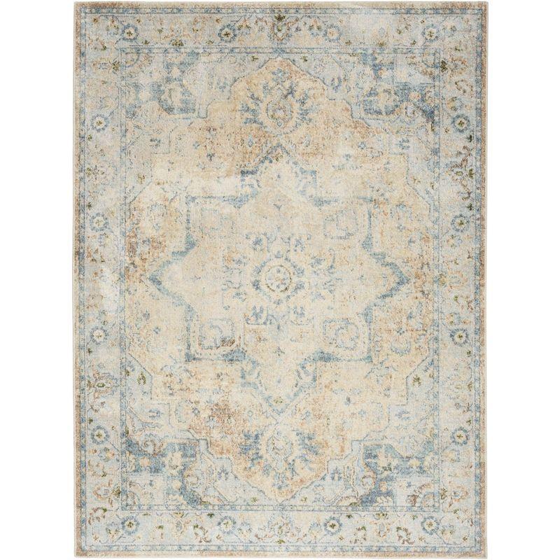 Nourison Astra Machine Washable Vintage Medallion Indoor Rug Beige Blue 4' x 6'