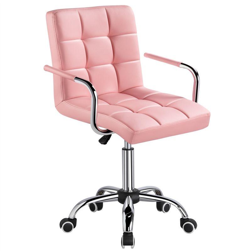 Pink PU Leather Adjustable Office Chair with Fixed Arms