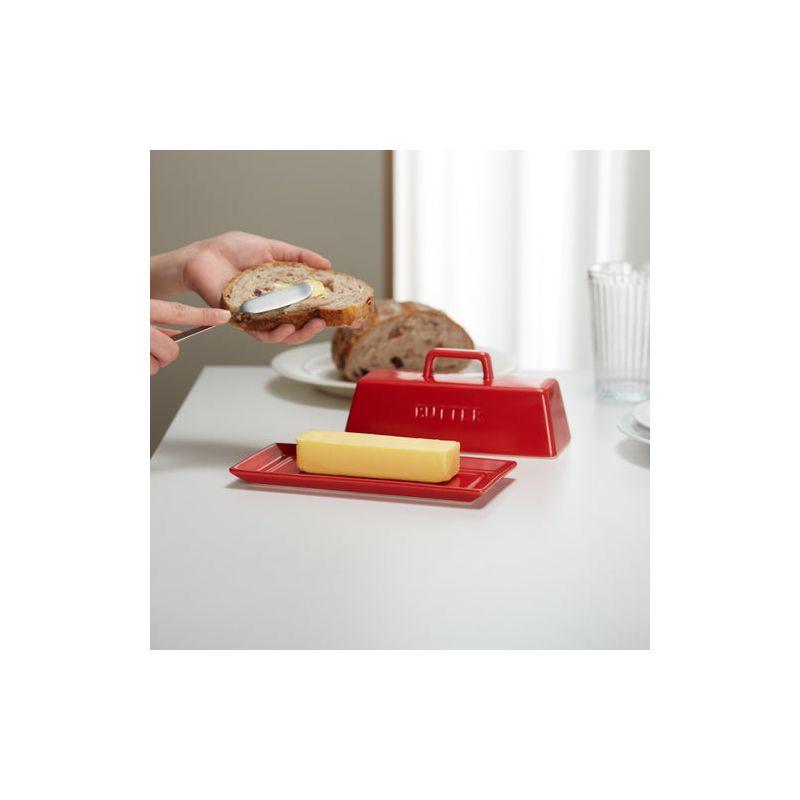 Red Ceramic Rectangular Butter Dish with Lid