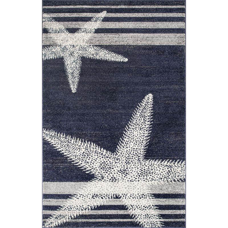 Coastal Charm Blue Stripe Synthetic Area Rug 5' x 8'