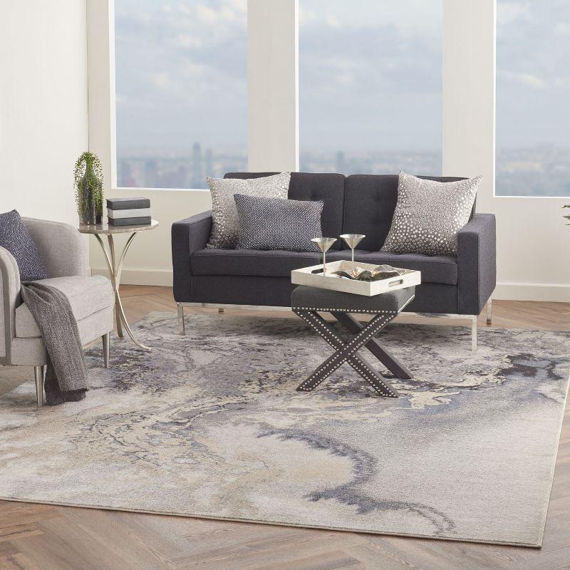 Maxell Abstract Swirl Large Round Rug in Neutral Gray Tones