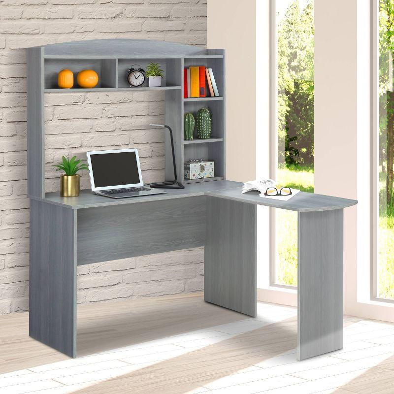 Modern L Shaped Desk with Hutch Gray - Techni Mobili