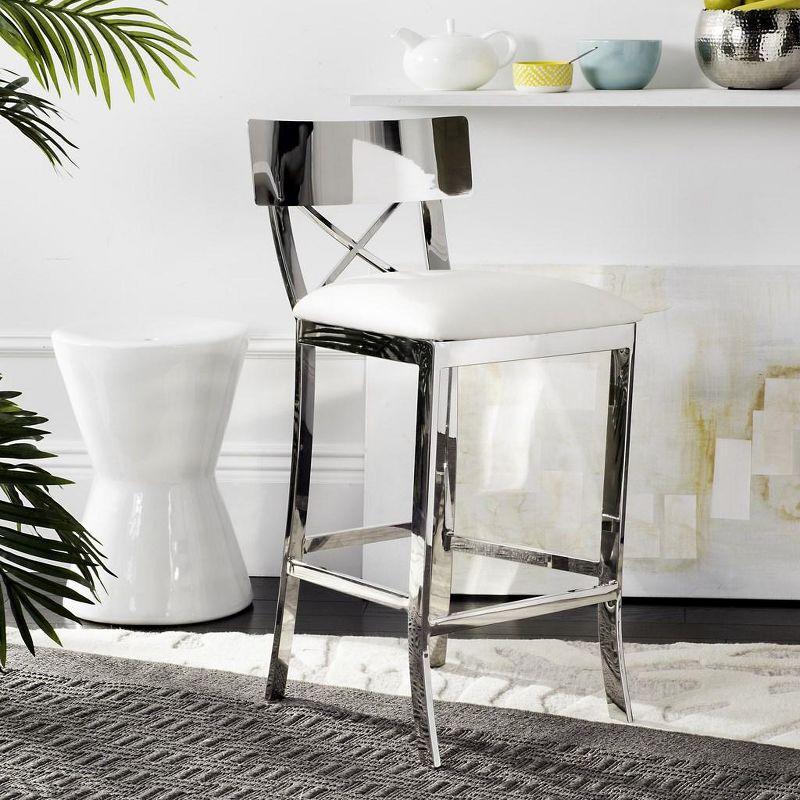 Zoey 35"H Stainless Steel Cross Back Counter Stool - FOX2035 - White - Safavieh Couture