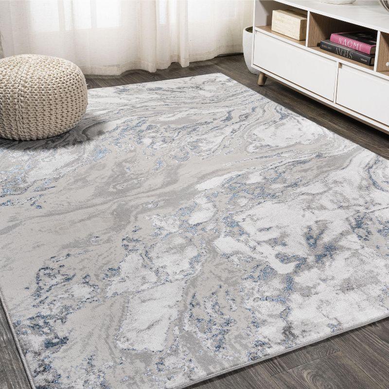 8'x10' Swirl Marbled Abstract Area Rug, Gray/Blue - JONATHAN Y