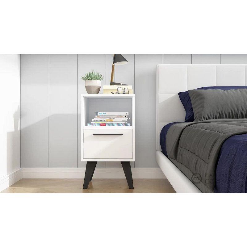 Amsterdam Nightstand 1.0 White - Manhattan Comfort: Mid-Century Modern Design, Open Shelf, Concealed Storage