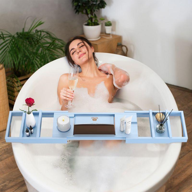 ROYAL CRAFT WOOD Luxury Bathtub Caddy Tray with Expandable Sides - One or Two Person, Bath Caddy Tray, Bonus Free Soap Holder